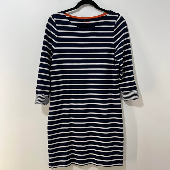 Boden Navy Striped Casual Luxe Preppy Cotton Long Sleeve Coastal Dress [size S] - Picture 2 of 9